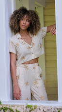 Golden Palms Cropped Button Down Blouse