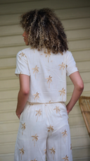 Golden Palms Cropped Button Down Blouse