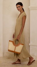 Louise Rattan Circle Handle Woven Tote Bag