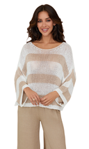 Fiorenze Striped Open Knit Crochet Sweater