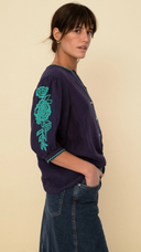 Emily Navy Embroidered Top