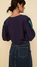Emily Navy Embroidered Top