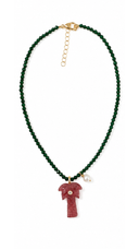 Pink Palm Tree Green Stone Choker Necklace