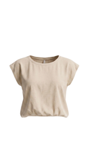 Caterina Linen Cropped Shoulder-Pad Top