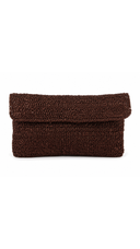 Brown Metallic Raffia Envelope Clutch