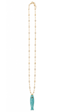 Lucky Turquoise Fish Cubic Zirconia Long Necklace