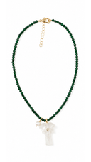 White Palm Tree Green Stone Choker Necklace