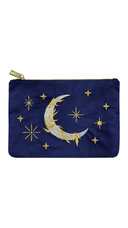 Cosmic Moon Embroidered Velvet Pouch