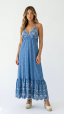 French Prarie Blue Eyelet Maxi Dress