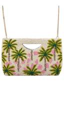 Half Moon Pink Palm Beaded Clutch Crossbody