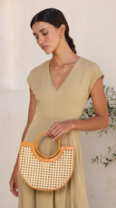 Kai Rattan Circle Handle Woven Tote Bag