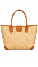 Vivienne Rattan Rolled Leather Woven Tote Bag