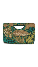 Half Moon Green Leaf Beaded Clutch Crossbody