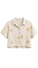 Golden Palms Cropped Button Down Blouse
