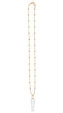 Lucky White Fish Semiprecious Stone Long Necklace