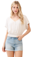 Smocked Linen Cropped Top