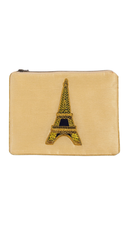 Eiffel Tower Embroidered Gold Pouch