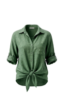 Tuscany Green Linen Button-down Blouse