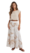 Palmaria Print Tiered Linen Skirt