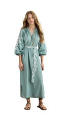 Puff Sleeve Green Maxi Dress