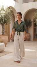 Tuscany Green Linen Button-down Blouse