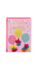 Pink Balloons With Cotton Tassels Birthday Card