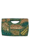 Half Moon Tropical Leaf Beaded Clutch Crossbody