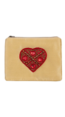 Queen of Hearts Embroidered Gold Pouch