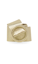 Italian Leather Belt with Round Buckle- Gold