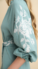 Puff Sleeve Green Maxi Dress