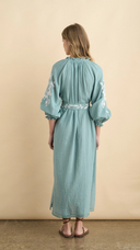 Puff Sleeve Green Maxi Dress