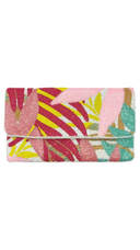 Tropical Pink Leaf Beaded Clutch Crossbody