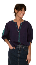 Emily Navy Embroidered Top