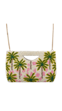 Half Moon Pink Palm Beaded Clutch Crossbody