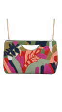 Half Moon Earth Leaf Beaded Clutch Crossbody