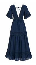Sophie Navy Flutter Sleeve Maxi Dress
