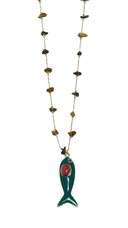 Lucky Fish Semiprecious Stones Long Necklace - Green